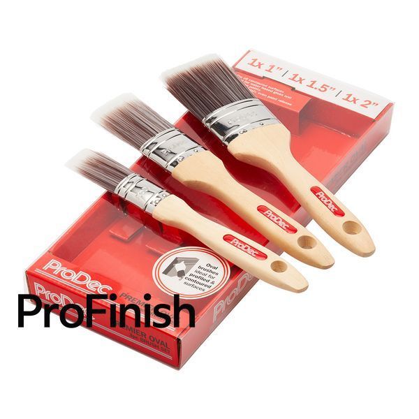 Set 3 Pensule ProDec cu M&acirc;ner din Lemn &ndash; Oval Head pentru Vopsele pe Bază de Apă
