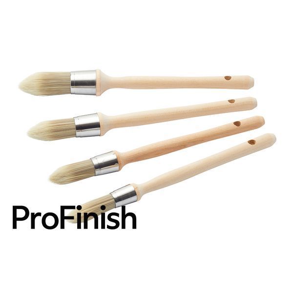 Set 4 Pensule Sash ProDec &ndash; 15mm, 18mm, 21mm, 25mm &ndash; Filament Sintetic Conic, Maner Lemn &ndash; Pentru Detalii si Finisaje de Precizie