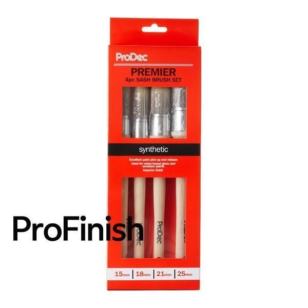 Set 4 Pensule Sash ProDec &ndash; 15mm, 18mm, 21mm, 25mm &ndash; Filament Sintetic Conic, Maner Lemn &ndash; Pentru Detalii si Finisaje de Precizie