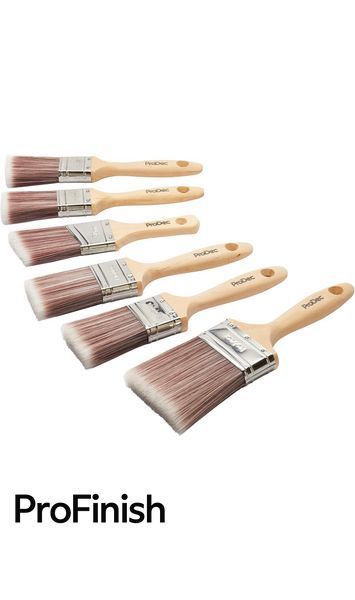 ProDec Brush Set &ndash; 2x 1.5" (38mm), 2x 2" (50mm), 1x 3" (75mm) + 1x Free Angled Brush &ndash; Synthetic Filaments, Wooden Handle, Water-Based Paints, Varnishes, and Stains