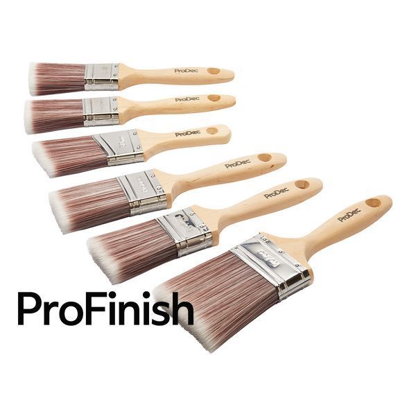 ProDec Brush Set &ndash; 2x 1.5" (38mm), 2x 2" (50mm), 1x 3" (75mm) + 1x Free Angled Brush &ndash; Synthetic Filaments, Wooden Handle, Water-Based Paints, Varnishes, and Stains